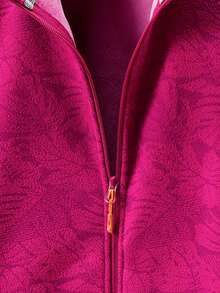 Jaket Fleece Outdoor Wanita Fallfashion dengan Motif Daun Maple dan Desain Saku Resleting Tebal, Jaket Fleece Falloutfit - Hot Pink - View 3