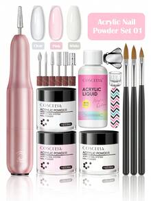 coscelia Acrylic Powder Nails Kit With Nail Drill 3 Colors Pink Clear White Acrylic Powder And Liquid Acrylic Nail Powder For Beginners DIY Acrylic Nail Extension - Multicolor - View 11
