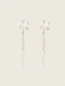 Valisandre 1 Pair Fashion Vintage Bow Pendant Rhinestone Faux Pearl Earrings, Light Luxury Elegant Style - Multicolor - View 2