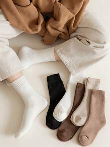 5 Pairs Of Random Women's Mid-Calf Socks - Warm - Suitable For Casual Wear In Autumn And Winter - Multicolor - View 4