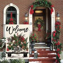 1pc Christmas Garden Flag, Watercolor Pine Tree Snowflake Merry Christmas Print Yard Flag, Winter Outdoor Home Decor - Red Vintage Truck - View 4