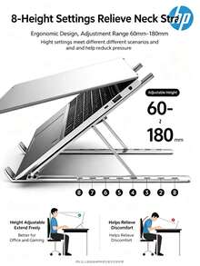 HP ZJ20 Portable Foldable Laptop Stand Vertical Computer Support Bracket Aluminum Alloy Heat Dissipation Stand 6-Level Adjustable Height Base Lightweight Storage Universal For Office And Home - View 8