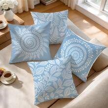 4pcs/1pc Blue And White Leaf Pattern Pillow Case Without Insert, Single-Sided Printed Pillow Case, Suitable For Living Room, Bedroom, Home Decor, All Season Pillow Case - Multicolor - View 5