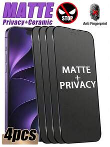 4pcs Ceramic Matte Anti-Peeping Screen Protector, Compatible With IPhone Ultra/18 Pro Max/18 Pro/18/17 Pro Max/17 Pro/17 Air/17/16 Pro Max/16 Pro/16 Plus/16/15 Pro Max/15/14/13/12 And Other Models, Smooth Touch Without Lag, Matte Texture For More Silky Operation, Precise Cutout Design For Easy Application And No Interference With Protective Case, Significant Anti-Peeping Effect, Water-Resistant, Fingerprint-Resistant, Sweat-Resistant, Clean And Fresh, Phone Accessories - Black - View 1