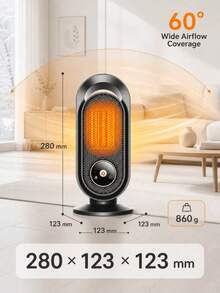 PTC Ceramic Space Heater, Portable Electric Desktop Heater, Fast Heating, 60° Wide Angle Warm Air, Touch Control, 1-8H Timer, Intelligent Constant Temperature, Small Heater, Suitable For Home, Office, Bedroom - Black - View 11