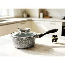 16cm Ceramic Non-Stick Saucepan With Glass Lid & Aroma Dispenser, 1.3L Induction Cooking Pot With Stay-Cool Handle – Black / Grey - View 2