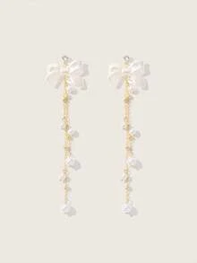 Valisandre 1 Pair Fashion Vintage Bow Pendant Rhinestone Faux Pearl Earrings, Light Luxury Elegant Style - Multicolor - View 1