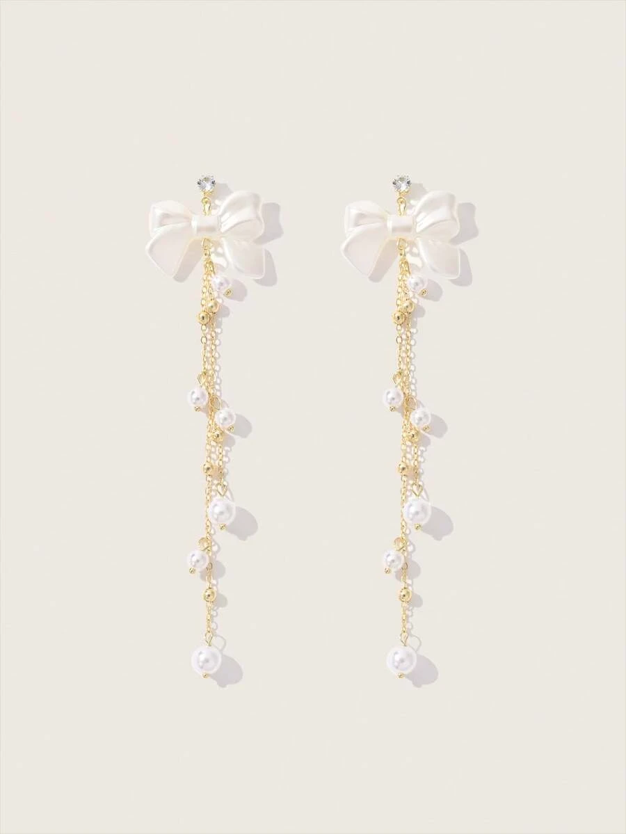Valisandre 1 Pair Fashion Vintage Bow Pendant Rhinestone Faux Pearl Earrings, Light Luxury Elegant Style - Multicolor - View 1