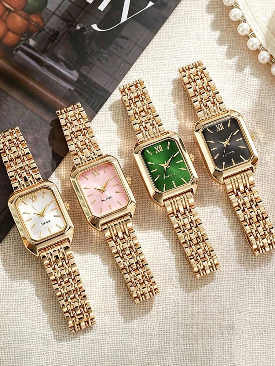 1pc Women's Watch Set, Fashion Classic 5-Bezel Bracelet Watch, Square Dial, Suitable For Daily Wear And Gifting - Gold - View 1