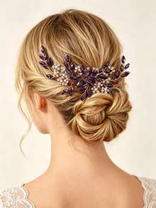 1pc Women's Luxury Pearl Crystal Rhinestone Heavy Work Hair Comb Bridal Updo Hair Accessory - Multicolor - View 2