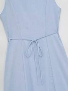 Women's Elegant Solid Color Sleeveless Fitted Dress - Baby Blue - View 6