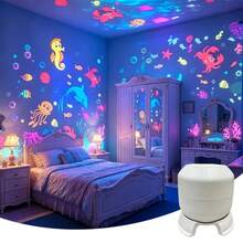 LED Christmas Projection Party Stage Light, Creative LED Projection Night Light, LED Christmas Projection Lamp, 360 Degree Rotating Dynamic Projection Table Lamp, USB Plug-In Atmosphere Light, Bedroom, Game Room, Living Room Decorative Lighting - White - View 4