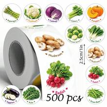 500pcs Fruit & Vegetable Cognition Roll Stickers, 1 Inch Round, 12 Patterns Per Style, English Annotation, Teacher Reward, Gift Bag, Snack Box, Baking Packaging Seal Stickers, Fruit & Vegetable Theme Party, Picnic Party Decoration Stickers, Storage Box, Food Jar, Toy Storage Box Classification Label Stickers, Food Theme Scrapbooking - Multicolor - View 8