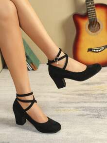 Women's Spring/Autumn European Style Vacation Tied Maryjane High Heel Round Toe Party Dance Pumps,Elegant - Black - View 2