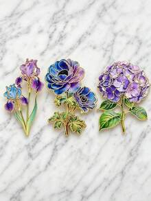 Bộ 3 ghim cài áo hoa tím & xanh dương, thiết kế hoa diên vĩ, hoa phong lữ, hoa cẩm tú cầu, phụ kiện đa năng cho áo khoác, khăn quàng, ba lô, mặc hàng ngày, hẹn hò, làm quà tặng - A - Xem 5