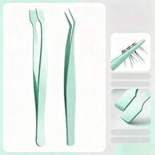 2pcs Stainless Steel Curved Elbow - Flat Head Craft Tweezers, Precision Tweezers, Suitable For Eyelash Extensions DIY, Eyebrows, Facial Hair, Ingrown Hair, Nail Art, Handmade Tweezers - Innovation - View 5