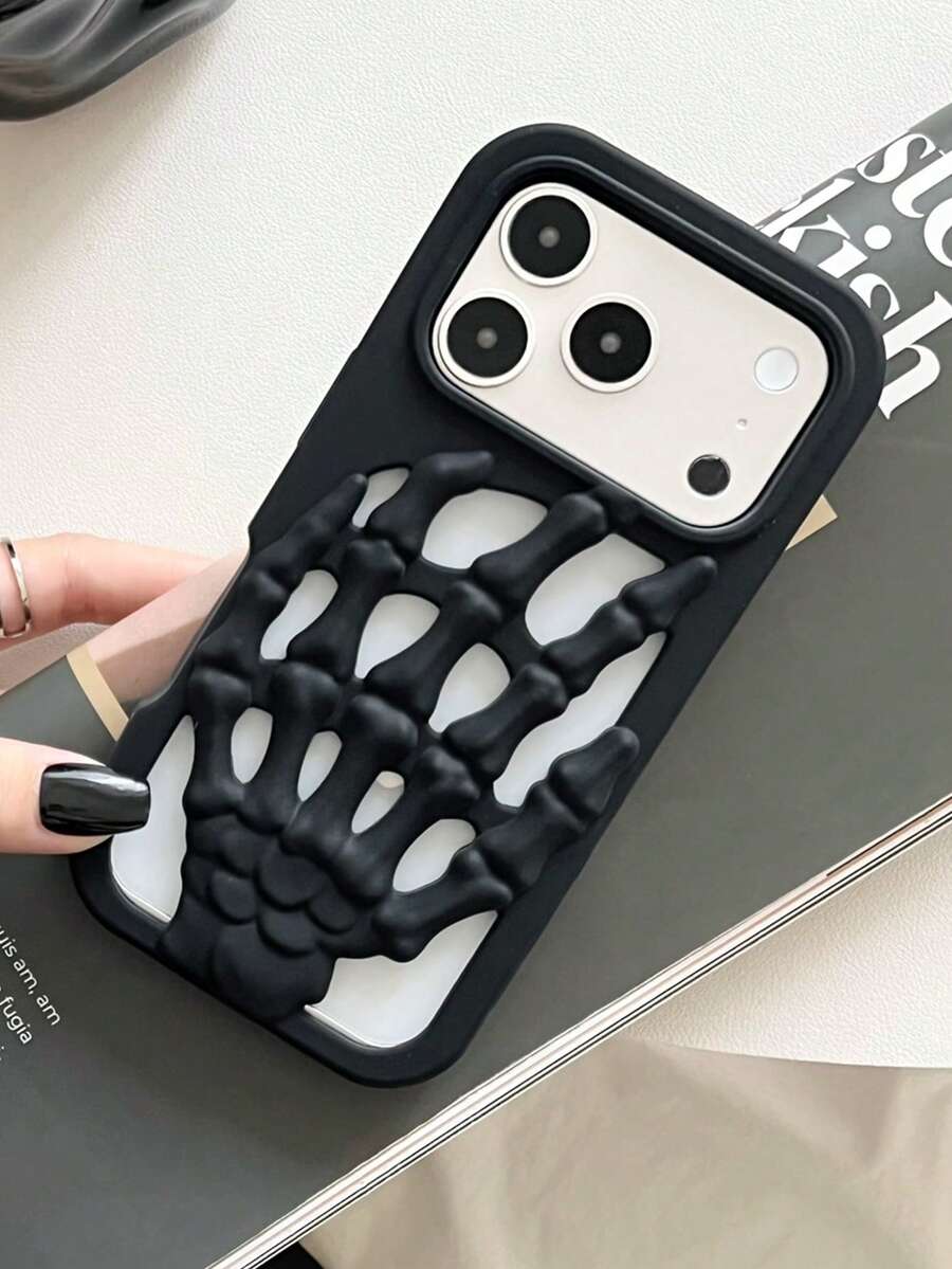 Halloween Element 3D Creative Hollow Fish Bone 17 Pro Max Apple 15 Phone Case 14 Silicone 13 Soft 16 New 17 - Black - View 1