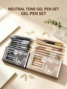 7Pcs Lava Cocoa Series Classic Style Stationery Set,Retractable Gel Pens & Dual Tip Highlighters,Smooth Writing Quick-Dry Ink Assorted Pens,For Student Note Taking,School Supplies,Office Work & Daily Use,Christmas Stocking Filler,Halloween Gifts - Multiple Styles - View 8
