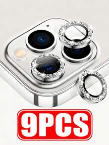 CASECOPS 3Set/9Pcs Camera Lens Protector Film, Fit For 18/17/16/15/14/13/12/11, Tempered Glass Metal Ring Cover, High Definition Transparent (Silver) - 9pcs - View 1
