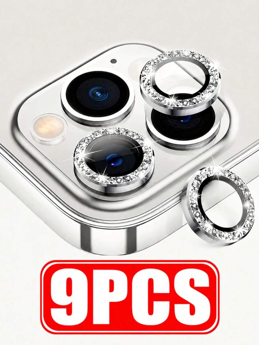 CASECOPS 3Set/9Pcs Camera Lens Protector Film, Fit For 18/17/16/15/14/13/12/11, Tempered Glass Metal Ring Cover, High Definition Transparent (Silver) - 9pcs - View 1