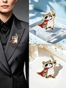 1pc Fantasy Style Sword-Holding Raccoon Brooch, Cute & Cool Creative Design With Exquisite Detailed Craftsmanship, Suitable For Various Clothing And Bag Decoration, Unique Creative Gift For Animal Lovers - Multicolor - View 2
