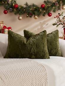 1/2 buah Sarung Bantal Dekoratif Bulu Kelinci Imitasi Motif Kepingan Salju Pohon Natal Warna Hijau Zaitun (Isi Bantal Tidak Termasuk), Sarung Bantal Persegi, Dekorasi Bantal Rumah Liburan, Kain Beludru Lembut dan Nyaman, Sofa Dekoratif Modern, Kamar Tidur Rumah, Penggunaan Asrama - Olive Green - View 5