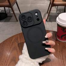 磁吸金屬漆手機殼，適用於 iPhone 18 Pro Max 17e 16 15 14 13 12 11 Pro Plus，相機保護，支援無線充電 TPU 軟殼 - 黑色 - 查看 2