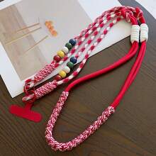 1PC Dopamine 3-In-1 Wooden Bead Colorblock Braided Phone Lanyard, Long Adjustable Crossbody Neck Wrist Strap, Multi-Functional Outdoor Hiking Portable Travel Shopping Bag Case Camera Shoulder Strap New Arrival - Multicolor - View 13
