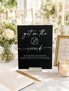 1pc Personalized Acrylic Wedding Sign - "Get On The Record" Vinyl Record Style Guestbook Alternative, Custom DJ Theme Sign, Modern Transparent/White Acrylic Ceremony Reception Decor, Unique Bridal Shower Gift - 20x25cm - View 12