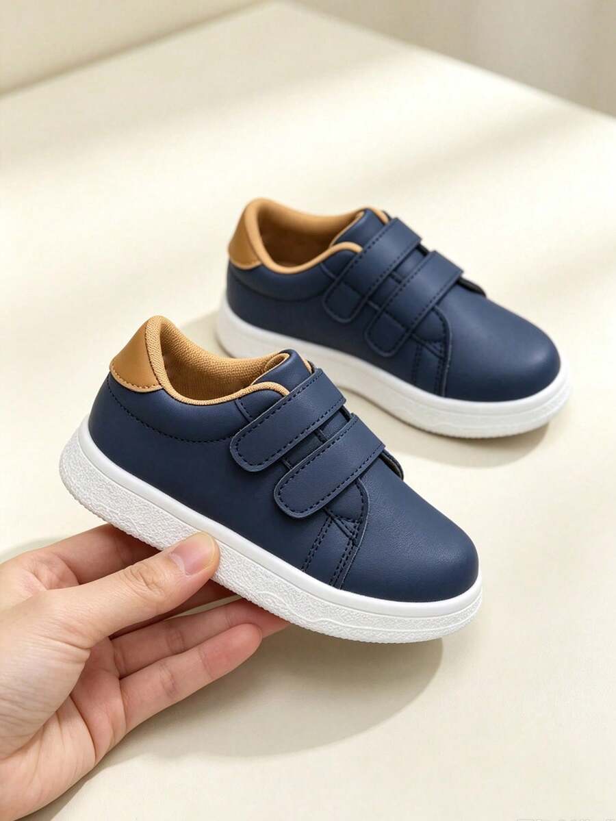 1 Pasang Sepatu Olahraga Anak Unisex Serbaguna, Nyaman, Kasual, Anti Selip, Datar, untuk Semua Musim dengan Perekat Velcro - Biru - View 1