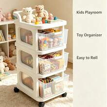 1pc 3-Tier Assembled Plastic Rolling Cart Storage Rack With Handle, Portable Multi-Function Utility Cart On Wheels, Space Saving Shelving Trolley For Office, Living Room, Kitchen And Bathroom, Easy To Move And Organize, Home Storage - View 8