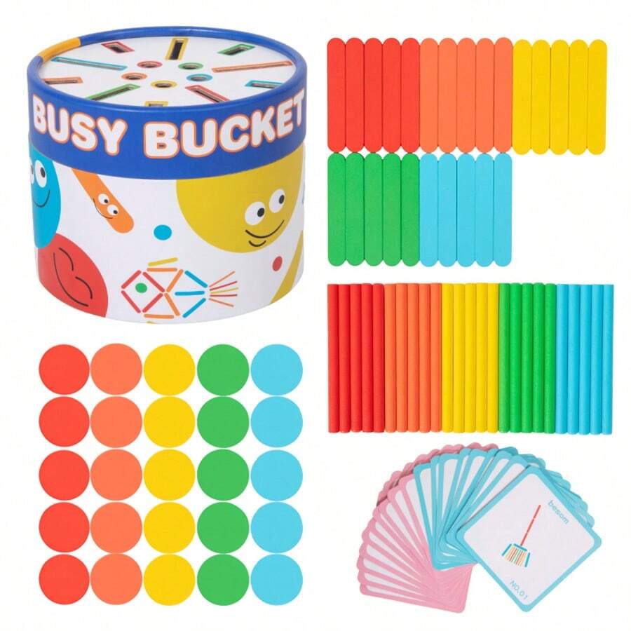 Colorful Geometric Building Blocks Set, Bucket-Packed Logic Puzzle Card Game, Educational Thinking Training Toy For Children