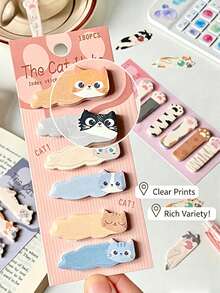4 Sets/24 Styles Creative Cartoon Cat Index Sticky Notes, Cute Cartoon Desktop Memo Notes, Adhesive Marker Classification Stickers, Used For Marking, Classification, Note-Taking, Etc., Random Styles - one-size - View 6