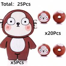 25Pcs Animal Pattern Wooden Beads Assortment, Multiple Styles Available, Suitable For DIY Jewelry Making, Handmade Accessories, Friendship Gifts, Home Decor, Small Item Decoration - Multicolor - View 16