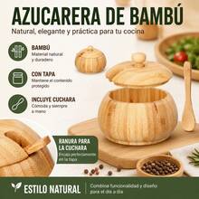 Natural Bamboo Sugar Bowl With Lid And Spoon 12x9.5cm, Round Salt And Spice Storage Container, Kitchen Organizer With Spoon Slot - Yellow - View 1