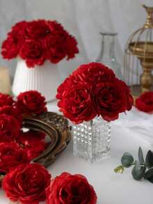 38pcs Red Artificial Peony Flower Heads, Silk Fake Flower Heads, Artificial Peony, Suitable For Wedding Party Decoration, Home Living Room Decoration, Autumn Thanksgiving Decoration, Harvest Table Centerpiece Decoration, Gift For Girls - Red - View 2