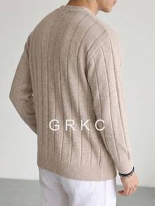 GRKC Spring Autumn Winter Casual Loose Minimalist Solid Color Dropped Shoulder Long Sleeve Chunky Ribbed Button Cardigan Knit Sweater Unisex Top - Brown - View 5