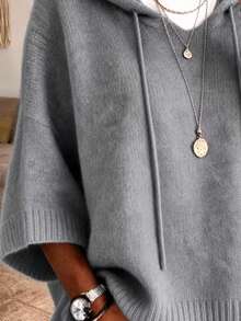 Women's Elegant Casual Cute Hooded Sweatshirt Mid-Sleeve Knit Sweatshirt Warm - Grey - View 5