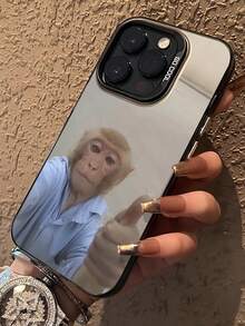 1pc Creative Monkey Like Pattern Design TPU Soft Edge Phone Protective Case Compatible With IPhone 13/15/14/13/12/11/16/Galaxy/ - Grey - View 3