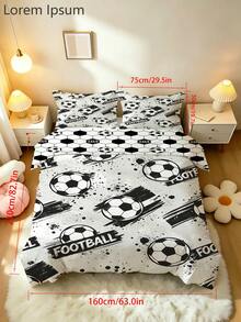 2/3-teiliges Kinder Sport Fußball Bettbezug Set, umkehrbares Cartoon Muster Bettwäsche, inklusive Kissenbezug, weiche Mikrofaser Bettwäsche, Jungen Schlafzimmer Dekoration, ganzjährig, Reißverschluss (ohne Füllung), Kissenbezug Größe 50x75cm, 100% Polyester - Verschiedenfarbig - Übersicht 17