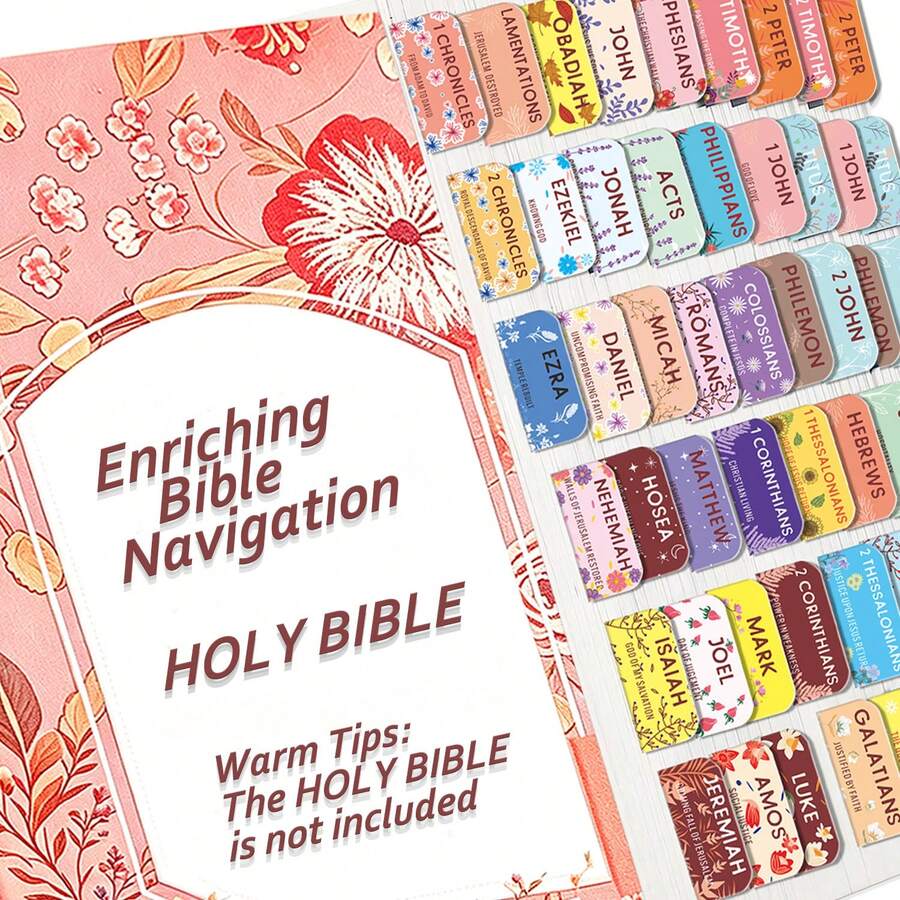 Bible Tabs (Pastel Bloom) - Nourishing The Soul Book Summary - 66 Tear-Off Laminated Bible Tabs (Large Print), Bible Book Tabs, Women's Bible Study, Bible Book Tabs, School Supplies, Back To School - Multicolor - View 1