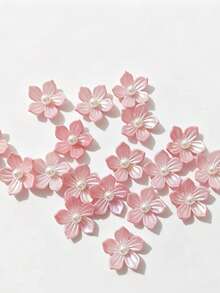 30pcs Faux Pearl Plated Pink Rhinestone Flower Design Hat Dress Decorative Buttons DIY Handmade Craft Accessories - Pink Iridescent Pearl Flower - View 1
