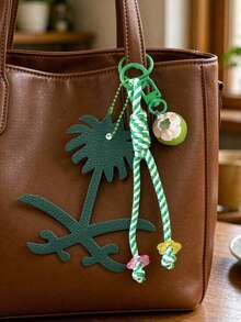 PU Coconut Palm Tree Bag Charm, Woven Rope Keychain, Leather Palm Tree Bag Accessory, Fashion Women's Handbag Pendant, Perfect Holiday Gift - Multicolor - View 6