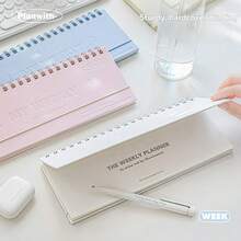 Aesthetic Pastel Desktop Weekly Planner Notebook, 3D Embossed Standing Flip Memo Pad & Habit Tracker, Cute Spiral Twin-Wire Schedule Book For School - Multicolor - View 9
