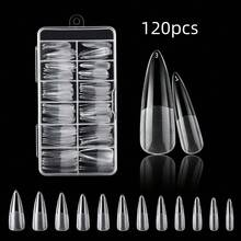 120pcs Long Thin High Heel Soft Gel Press-On Fake Nails, 12 Sizes Full Coverage Nail Extension Tips, Nail Salon And Home Manicure Art Supplies, Easy To Apply - Clear - View 8