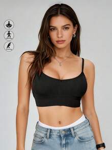 Runway Rest Women's Seamless Backless Camisole Bra - Featuring Spaghetti Strap, U-Shaped Back Design, Exclusive Push-Up Style Designed For Small Bust - Black - View 1