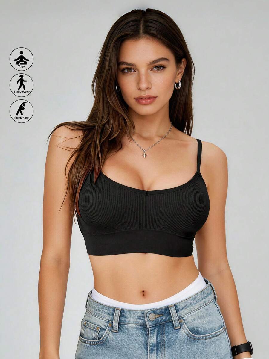 Runway Rest Women's Seamless Backless Camisole Bra - Featuring Spaghetti Strap, U-Shaped Back Design, Exclusive Push-Up Style Designed For Small Bust - Black - View 1