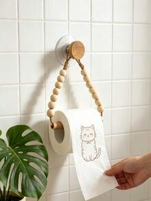 Wall-Mounted Rope Toilet Paper Holder, No-Drill Toilet Paper Rack, Kitchen Wall-Mounted Paper Towel Holder With Hook, Replaceable Roll, Modern Home Fashion Bathroom Accessory - Brown - View 4