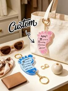 1pc Customized Foot-Shaped Acrylic Keychain, Personalized Text Date Weight Key Ring, Custom Commemorative Souvenir Gift, Suitable For Family - Multicolor - View 3