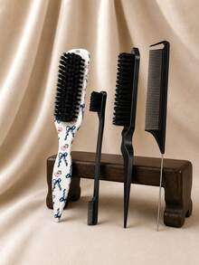1pc Unisex Plastic Hair Brush/Beard Brush Smooth Detangling Soft Bristle Styling Comb Fragrance-Free Professional Hairdressing Comb Suitable For Creating Smooth Ponytails, Braids And Beard Styles Shapeable Portable Durable No Power Required Ideal Hair Accessory Tool For Men And Women Recommended As Christmas Gift - Multicolor - View 4